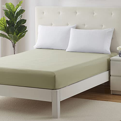 Image of Clara Clark Premier 1800 Collection Single Fitted Sheet, Twin, Sage Green