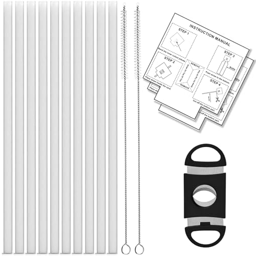 Replacement Straw Set for ThermoFlask Bottles Fits 14/16/18/24/32/40/64 oz 10 Straws +2 Cleaning Brushes + 2 Measuring Sheets + 1 Cutter Tool (10 straws)