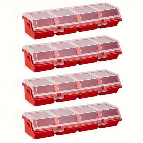 Boîtes de rangement pour vis et usage sur établi - Lot de 4 bacs rouges pour la maison