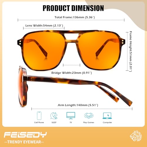 Image of FEISEDY Retro 70s Blue Light Filter Glasses 99.99% Blue Light Blocking Gaming Glasses Computer Glasses for Men Women Amber Tinted G2835