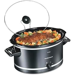Hamilton Beach Slow Cooker with 3 Cooking Settings, Dishwasher-Safe Stoneware Crock & Glass, 8-Quart Built-In Lid Rest, Black