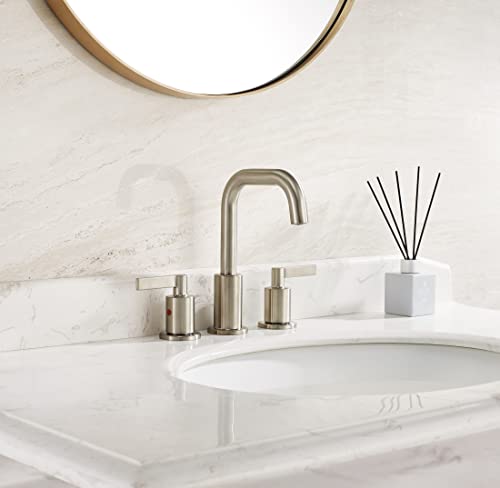 Timearrow Brushed Nickel 2 Handle 8 Inch Widespread Bathroom Sink Faucet With Pop-Up Drain, Bathroom Vanity Lavatory Faucet For Sink 3 Hole With Brass 360 Degree Swivel Spout, Taf288S-Bn #TOP1