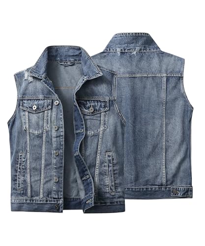 Gilet denim sans manches rétro avec col revers et finitions jean - 3