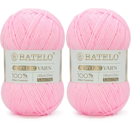 BATELO Crochet Light Pink Amigurumi Yarn 560 Yards, 2 Pack