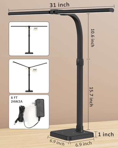 LED Desk Lamp Double Head 24W Black - Image 4