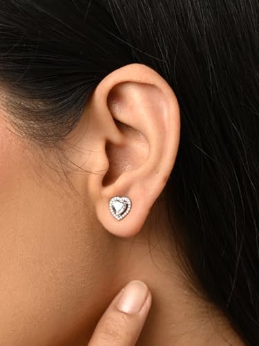 Image of Clara 925 Sterling Silver Zilvia Heart Solitaire Pendant Earrings Chain Ring Bracelet Jewellery Set | Platinum Plated, Swiss Zirconia |Gift for Women and Girls