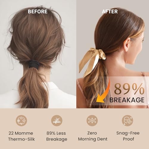 Image of THXSILK 100% Mulberry Silk Bow Scrunchies 3-Pack, 22 Momme Mulberry Silk Hair Ties for Women, Cute Bunny Ear No Damage Ponytail Holders, Fashion Hair Accessories for Girls(M, Light Colors)