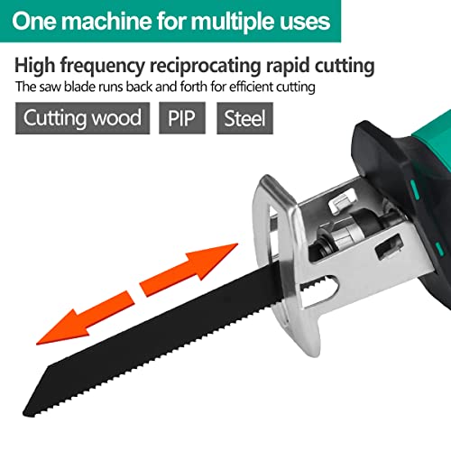 Säbelsäge, 21V Akku Säbelsäge, Akku-Reciprosäge mit 1500mAh Batterien, mit variabler Drehzahl von 0-3000 RPM, 6 Sägeblätter(3T/6T/10T/18T), Strichlänge 15mm, Schneidleistung 300mm (Holz), LED Licht – Bild 8