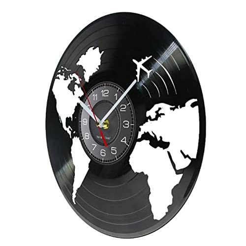 Reloj de pared con diseño de mapa del mundo, diseño de mapa del mundo, para el hogar, sala de estar, oficina, decoración láser, álbum de música, reloj de regalo para viajeros