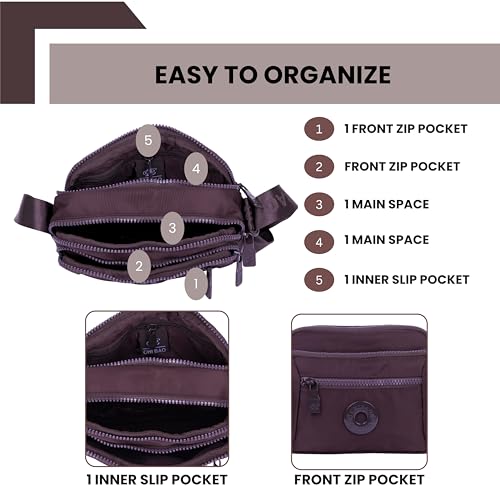 Image of TS WITH TECHSUN Small Crossbody Shoulder Bag for Women, Multi-Pocket Nylon Travel Handbag Messenger Purse, Adjustable Strap, Lightweight, Zipper Closure (21(L) X 16(H) X 9 (W) CM)