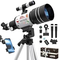 Telescope for Beginners & Kids, 70mm Aperture Refractor Astronomy Telescope with 300mm Focal Length, 15X-150X Magnification, Tripod, Phone Adapter, Wireless Remote