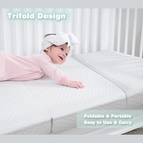 Image of Pack and Play Mattress, 38x26 Dual-Firmness Memory Foam Trifold Pack n Play Mattresses Topper with Carry Bag, Portable Travel Baby Mattress for Pack N Play
