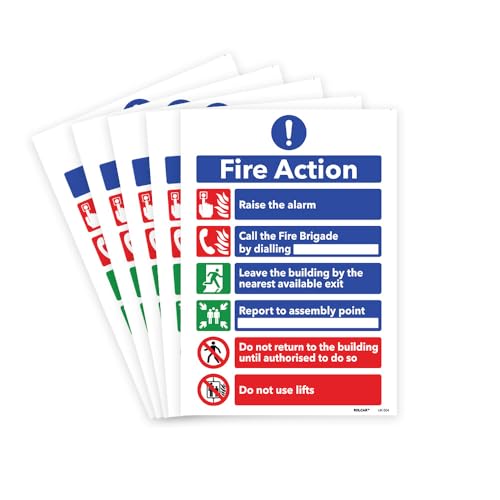 RDLCAR Fire Action Notice Signs 1mm Rigid Plastic Pack of 5 Essential Fire Safety Signage for Businesses and Public Spaces 200mm x 300mm Weatherproof Design