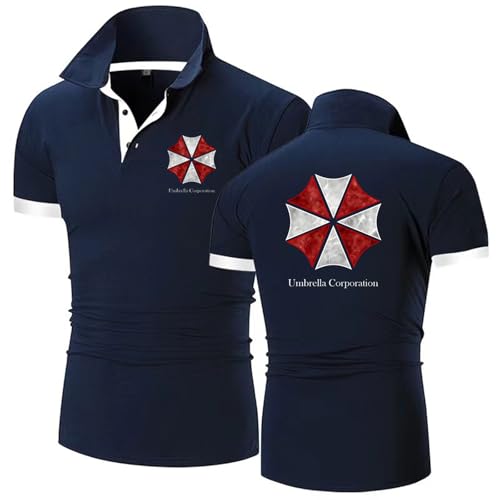 Camisetas Deportivas Para Hombre Resid.ent evil, Camisetas con Botón Cuello para Running, Manga Corta Golf Po.lo T-Shirt, Atlético(Navy Blue,S)