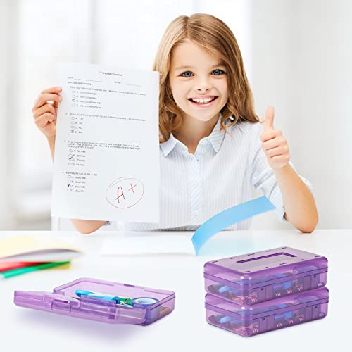 Image of Fainne 24 Pack Clear Plastic Pencil Box,Purple | Stackable Organizer for School Supplies, Large Case for Crayons Markers, Snap-lid Keeps Stationery Secure, Bulk Set