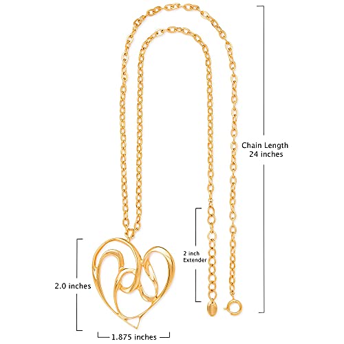 Ka-Tal' 14K Gold Plated Heart Pendant Necklace With 24" Long Chain +2" Extender Beautifully Gift Boxed #TOP1