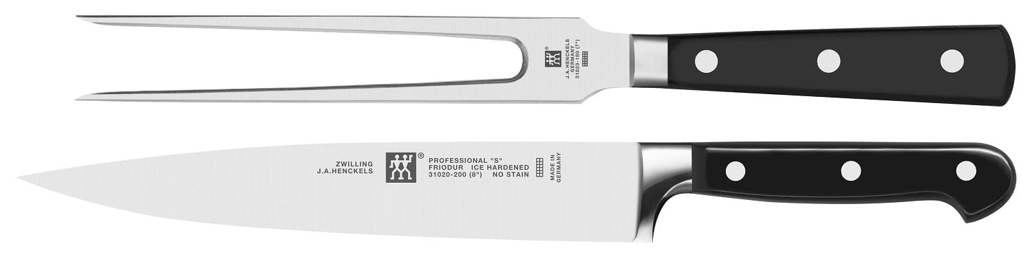 ZWILLING Professional S Messer-Set, 2-teilig (Fleischmesser, Fleischgabel), Rostfreier Spezialstahl, Kunststoff-Griff mit Nieten, Made in Germany, Schwarz