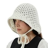 VA Curved Oval Metal Knit Punching Bonnet Hat Cream