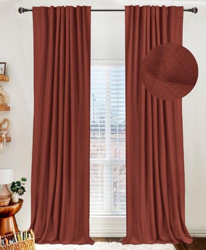 Image of Faux Linen Total Blackout Curtains for Bedroom 72 Inches Long, Terracotta | 100% Blackout Shield, Back Tab /Rod Pocket Living Room Drapes, Thermal Insulated Blackout Curtains 2 Panels Set, 50 inchW x 72 inchL