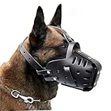 SUHEIDOU Dog Muzzle Leather pet Dog Basket Muzzle for German Shepherd and Rottweiler to Prevent Biting.(M (20-35kg))