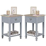 Wnutrees Rustic Farmhouse Accent End Table, Nightstand Side Tables with Drawers and Open Storage...