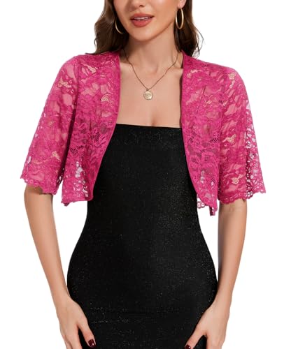 Image of MINTLIMIT Womens Floral Lace Bolero Half Sleeve Shrug Open Front Elegant Cropped Cardigan Shrugs for Evening Party Dresses