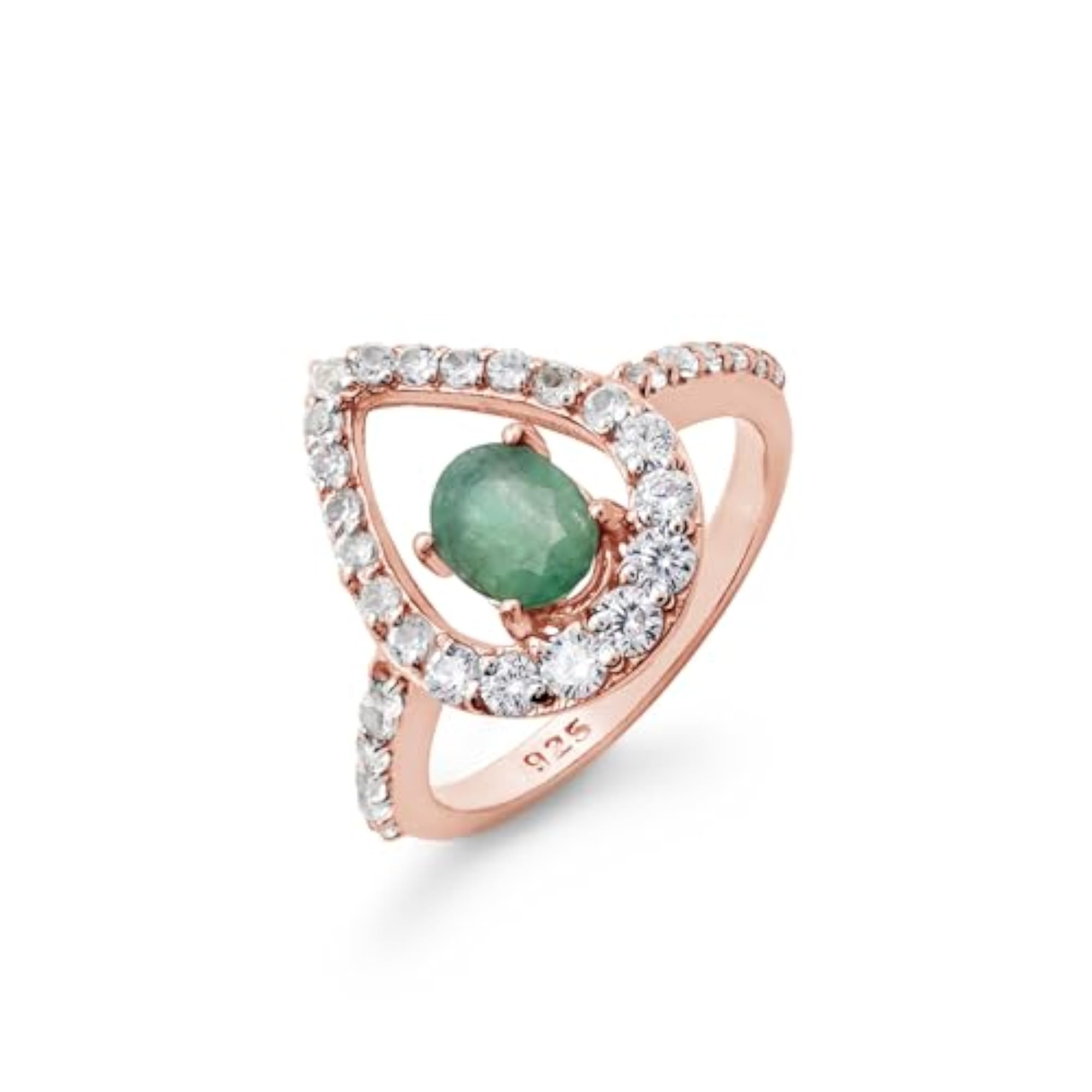 Women's Natural Emerald Solitaire Engagement Ring with White Topaz