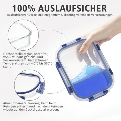 Fenger Glasbehälter mit deckel Glasschüssel mit deckel Glas Frischhaltdosen set kühlschrank organizer glass containers with lids obst… – Ansicht 4