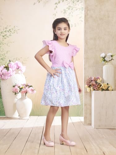 Image of Aarika Girls Casual Wear Firozi Colour Polka DotFloral Print Cotton Blend Frock