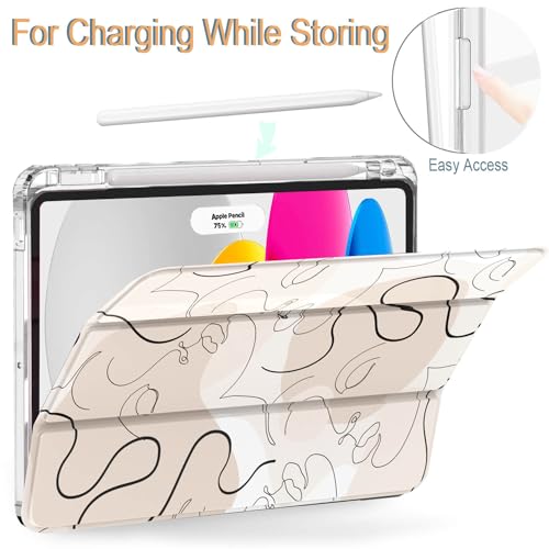 Feams Slim Case for iPad Air 11-inch M3 2025 / M2 2024, iPad Air 5th Generation 2022 / iPad Air 4th Generation 2020 10.9 Inch Case Clear Back with Pencil Holder & Auto Sleep, Abstract Line Art