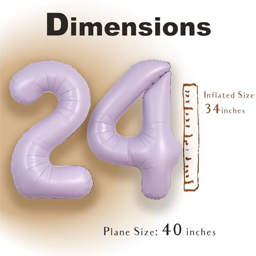 Image of SUWEN 40 Inch Light Purple Lavender Big 24 Balloon Number Foil Helium 0-9 | 24th Large Giant Huge Mylar Jumbo Happy Birthday Party 42 Anniversary Decorations