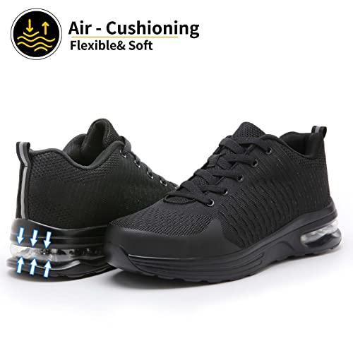 LUPWEE Steel Toe Shoes for Men Slip Resistant Safety Work Shoes Puncture Proof Comfortable Indestructible Sneakers with Specialized Work Insole for Industry Construction Warehouse Black M9.5