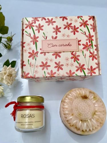 Kit Presente Sabonete Vegetal Banho de Rosas e Mini Vela Aromática