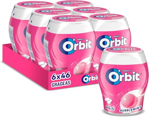 Orbit Bote de Chicles Sin Azúcar Bubblemint, Afrutado, fresco, Intenso y de Larga Duración en formato Gragea (6 x 46 chicles)