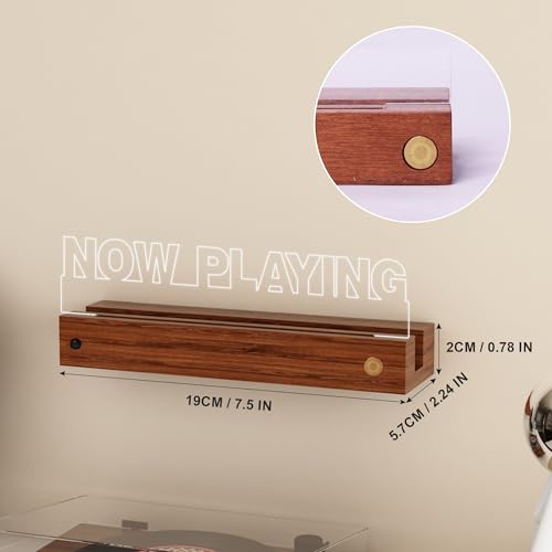 YuanDian Light up Now Playing Vinyl Record Stand Wall Mount, Now Spinning Record Player Stand, Wooden Acrylic Holder for Vinyl Album Display and Storage with 16 Changing Color Lights