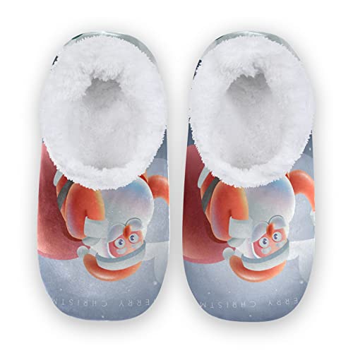 Cute Christmas Santa Claus House Slippers Warm Fuzzy Slipper Socks With Grippers Mens Womens Soft Comfy Lined #TOP1
