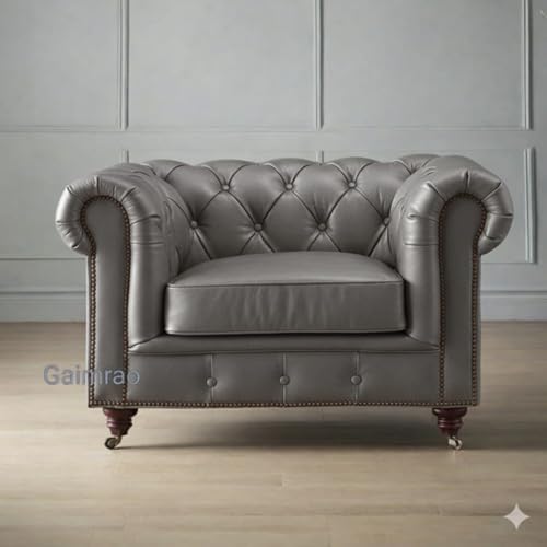 Image of Classic Leatherette Chester Sofa Set Button Tufted, Classic Style Sofa Set 3-Person Sofa for Living Room, Office, and Hallway Colour (Grey Leatherette, 3+2+1=6 Seater Sofa)