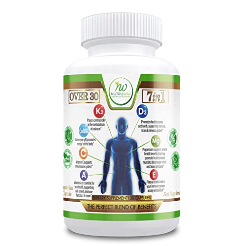Nutruway “Over 30, 7-In-1” Formula With Vitamin D3 K2, Coq10, Mg, C, E, A – Supports Heart Bone Teeth Vision Muscles Skin & Immune Health - Non-Gmo, Gluten-Free, Vegetarian 30 Ct - Men & Women #TOP26
