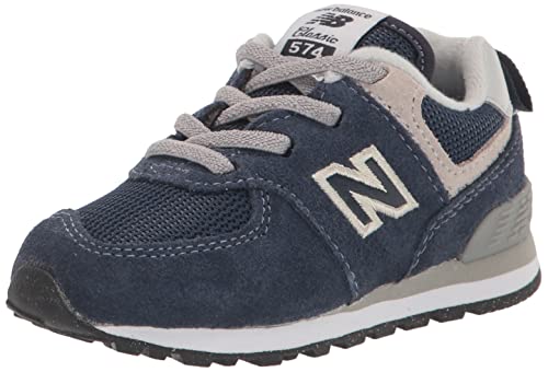 New Balance boys 574 V1 Lifestyle Bungee Sneaker, Navy/White, 5.5 Toddler US