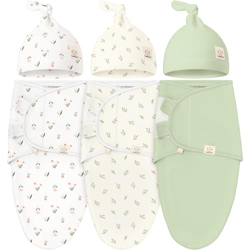 Image of KeaBabies 3-Pack Swaddles for Newborns, Girls, Boys with Hats - Organic Soft Baby Sleep Sacks, Breathable Baby Swaddle 3-6 Months Beanies Set, Premie Infant Sleep Sack 0-3 Months (Fleur)