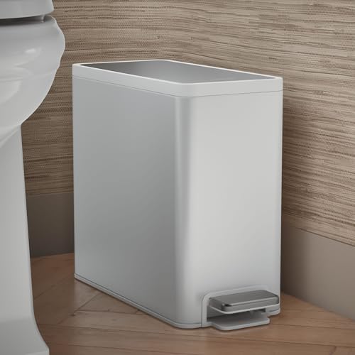 Kohler 2.5 Gallon Stainless Slim Step Trash Can, White | 20957-STW, Bathroom Trash Can with Soft-Close Foot Pedal, Stainless Steel - image 2