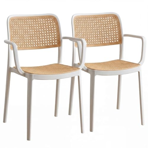Image of INNOWIN Mirra Chair for Cafeteria | Arm Chair | Accent Chair for Living Room Home, Bedroom, Cafe and Hotels | 3- Year Warranty | Set of 2 | Plastic | White