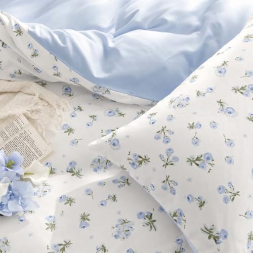 Image of Nayoroom Blue Floral Duvet Cover Queen Reversible Cottagecore Bedding