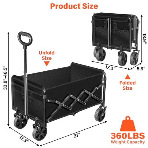 Wagons Carts Foldable - Portable Folding Collapsible Wagons with Wheels - Heavy Duty Utility Carts for Groceries, Shopping, Camping, Sports, Garden，Beach - Black by micieitie - Used condition - Image 2