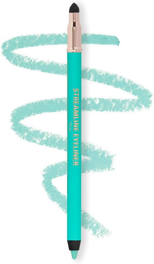 Makeup Revolution- Streamline Waterline- Eyeliner Pencil-Teal |Ultra Creamy and Pigmented texture |Smooth and buttery application |Smudge proof | Built in smudger for smokey looks | 1.3gm