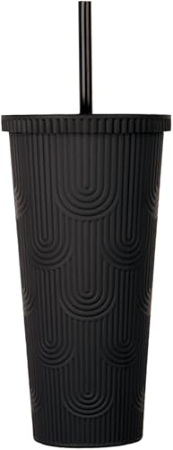 Vaso de 24 onzas con tapa y pajita, vaso doble Venti con ondas de agua con tachuelas, 100% libre de BPA, a prueba de fugas, boca ancha, regalos de