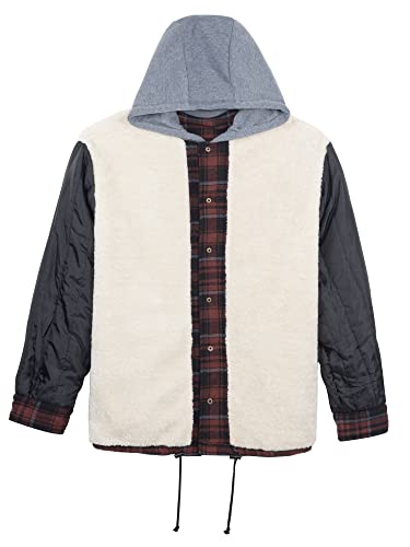 Image of COEVALS CLUB Men's Flannel Shacket Casual Button Snap Sherpa Quilted Lined Premium Jacket Shirts