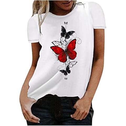 NUSGEAR Camiseta Manga Corta Verano Mujer Flores Impresión Cover