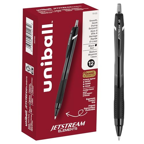 Image of uniball Jetstream Elements Ballpoint Pens, Medium (1.0mm), Black, 12 Pack