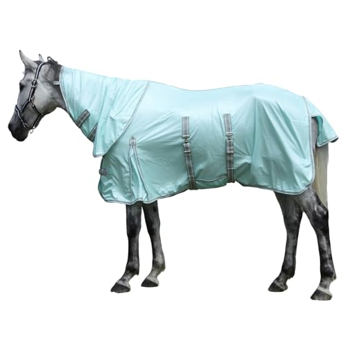 Image of Summer Horse Fly Sheet with Detachable Neck & Belly Wrap, Breathable Fine Mesh Sweet Itch Protection for Stable & Pasture Turnout, Biting Defense & All-Day Comfort Shield Moonlightgreen 66 inch